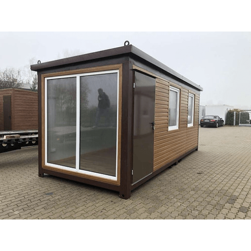 Kantoorcontainer 6 x 2,40 m houtlook – moderne mobiele werkruimte